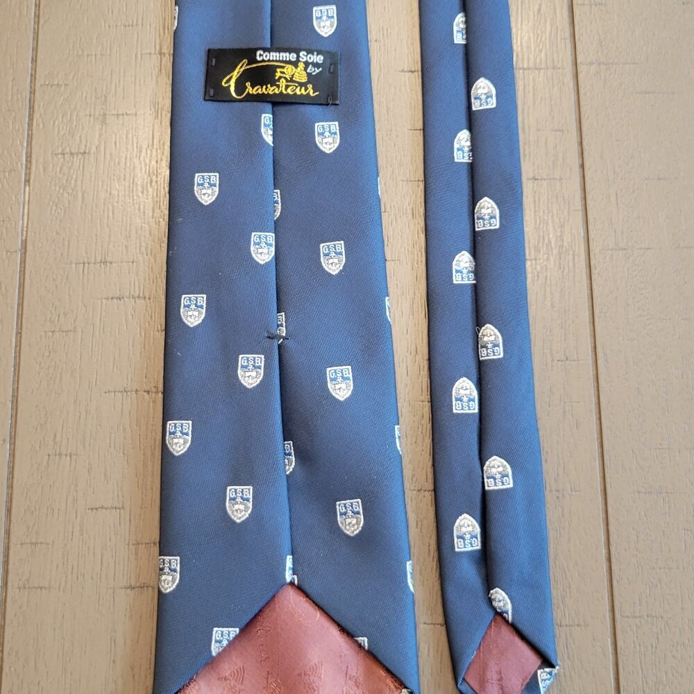 Cravateur Comme Soie Silk Dark Blue GSB Graduate School Design Men's Neck Tie - Picture 3 of 8